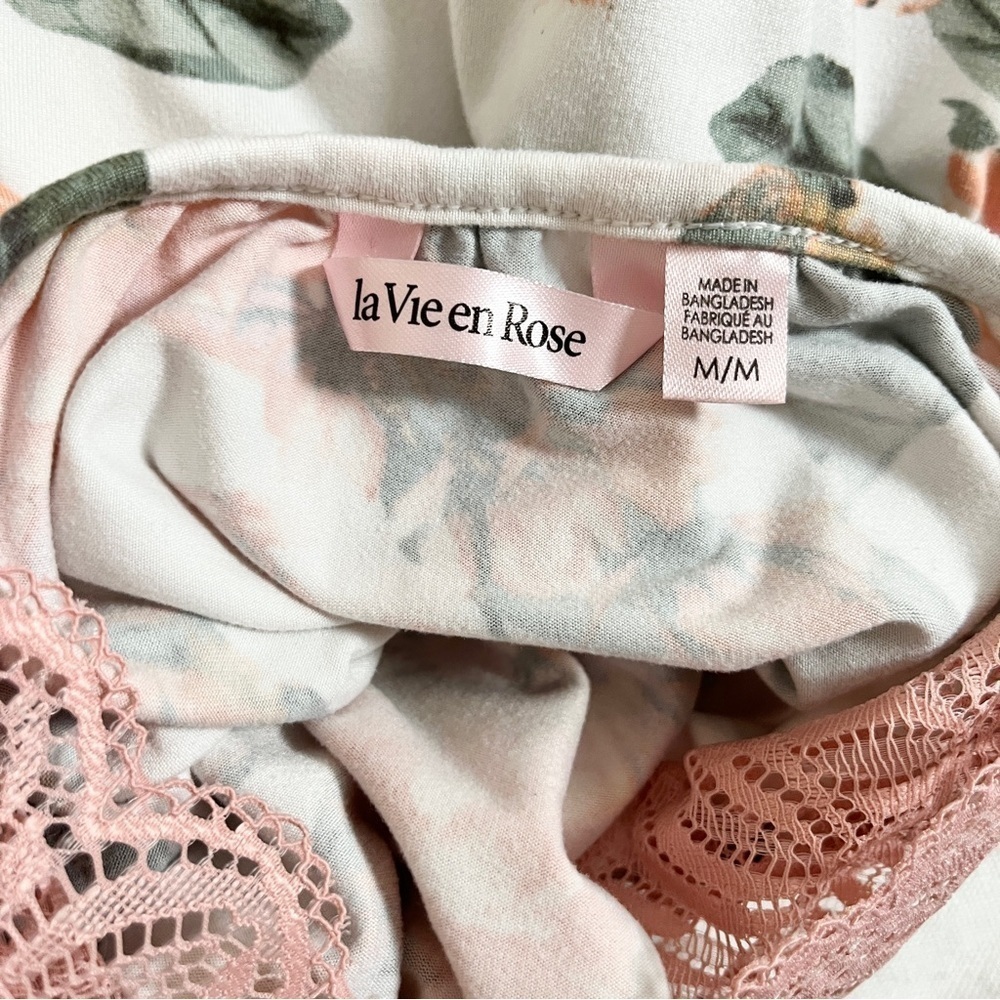 La Vie En Rose Floral Boudoir Camisole Night Slip w/ Pink Coquette Lace Details - Picture 15 of 15